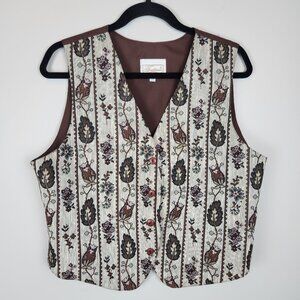Vintage Tapestry Woven Vest Size 16 XL Floral Pattern Cottagecore Artsy Granny